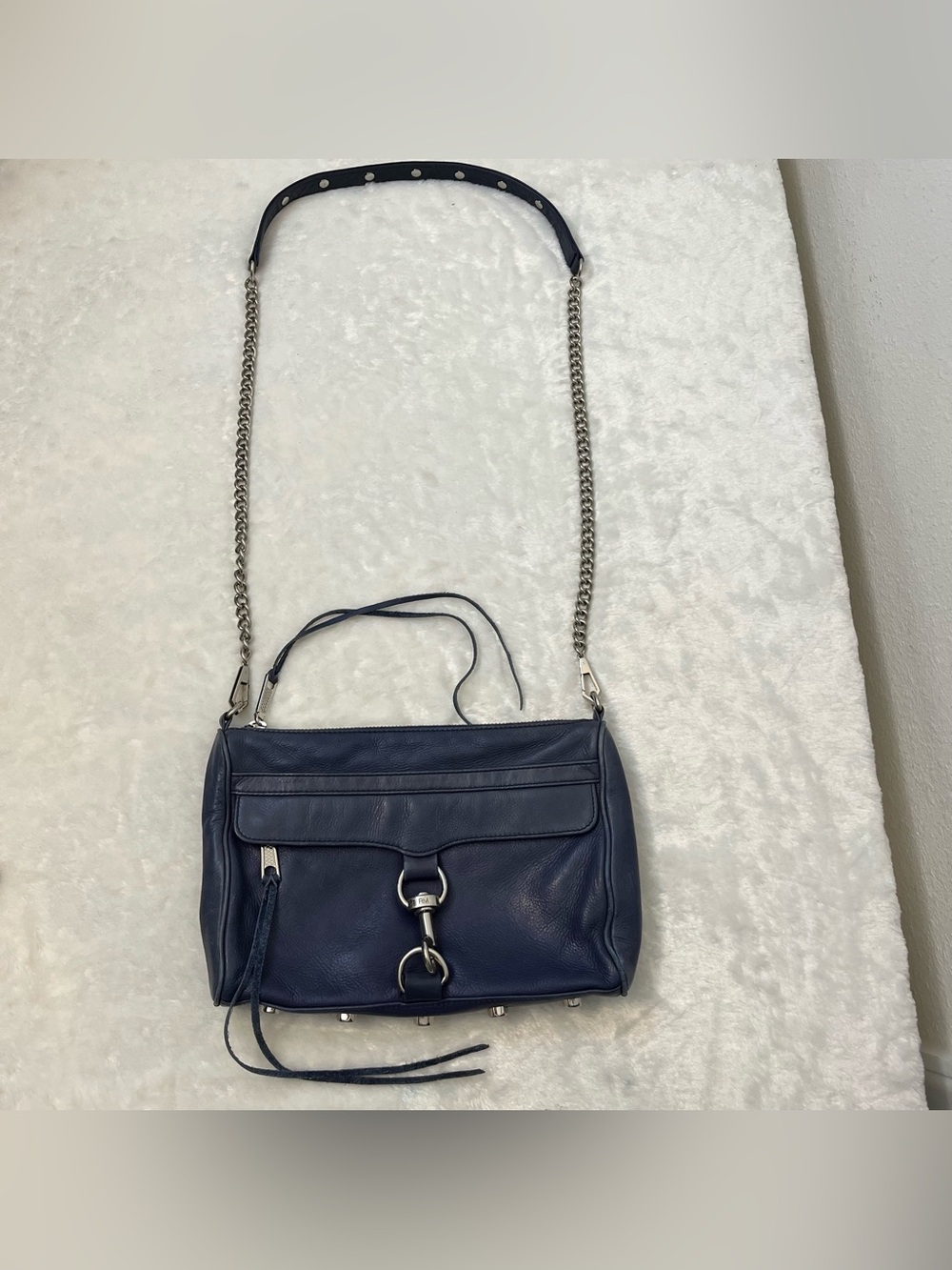 Rebecca Minkoff MAC Leather Crossbody Shoulder Bag Mini Chain Studded Blue